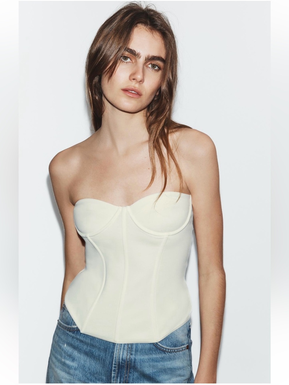 New ZARA Strapless Stretch Knit Corset Top